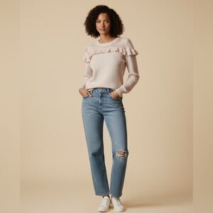 WHOWHATWEAR Pink Frilly Knit Cotton Sweater